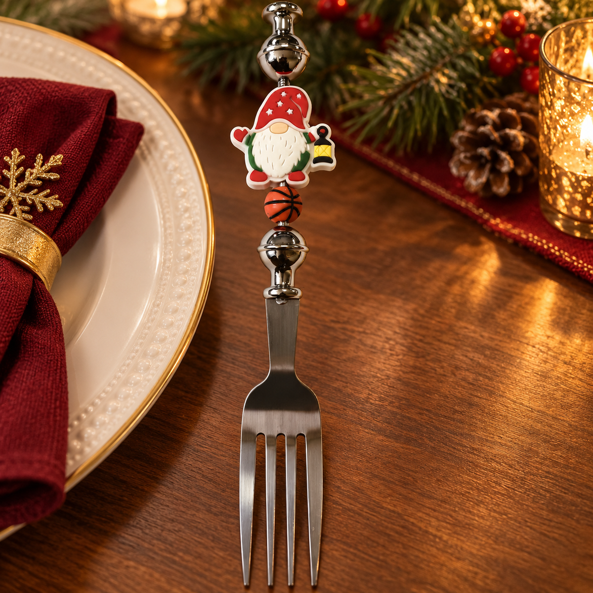 Christmas Stainless Steel Serving Fork – Gnome Beaded Design