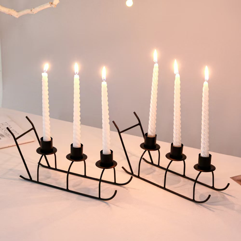 Three Head Sleigh Candleholder Base, Iron Craft Decor