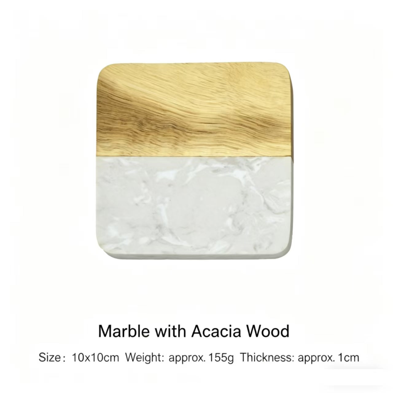 Square Acacia Wood and Marble Trivet Heat Resistant Pot Holder Kitchen Counter Protector Wooden Stone Hot Pad