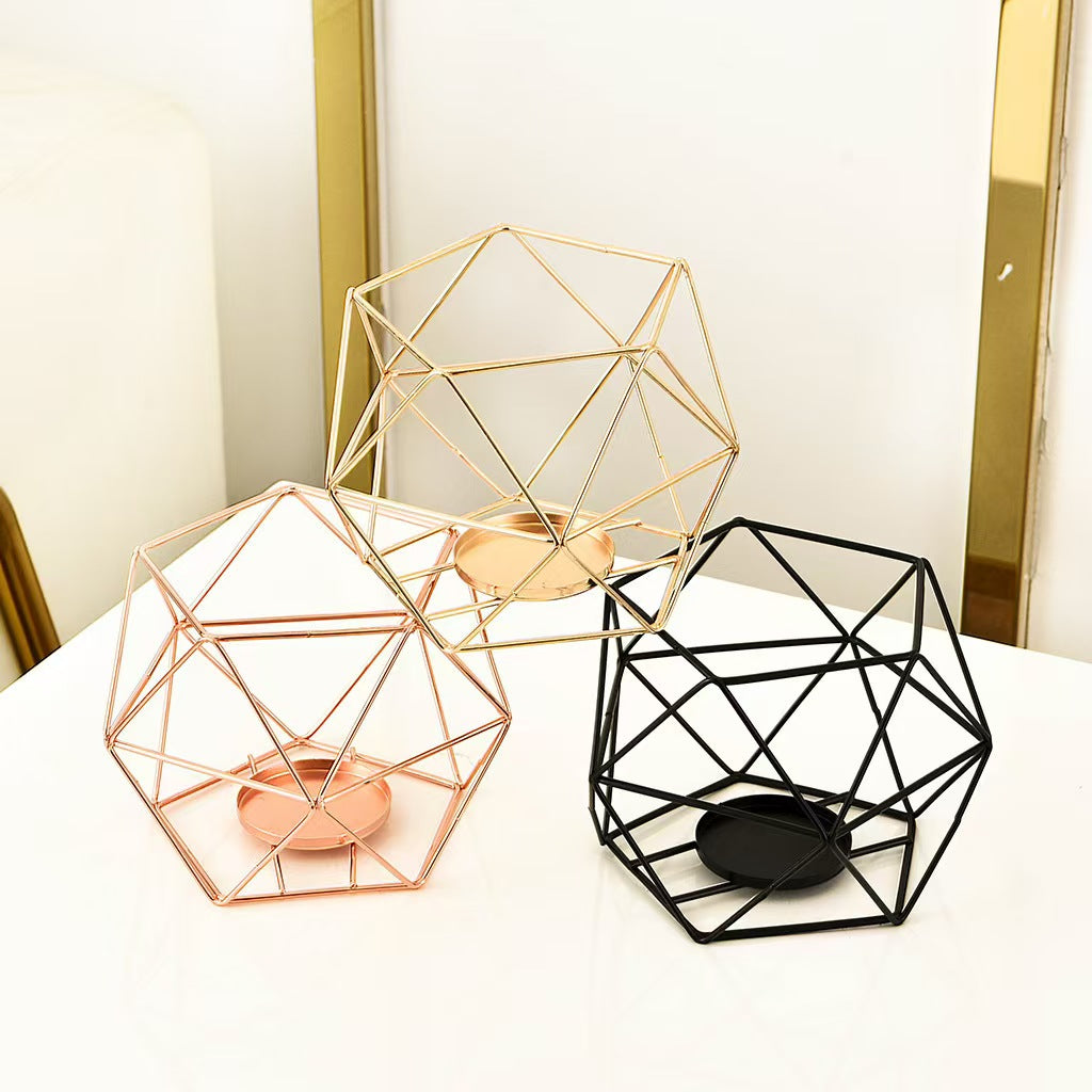 Geometric Iron Candleholder Set, Modern Decorative Ornament