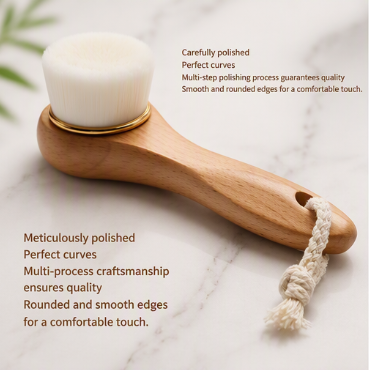 Bamboo Charcoal Facial Cleansing Brush – Long-Handled Beech Wood Face Scrubber with Soft Bristles for Deep Cleansing