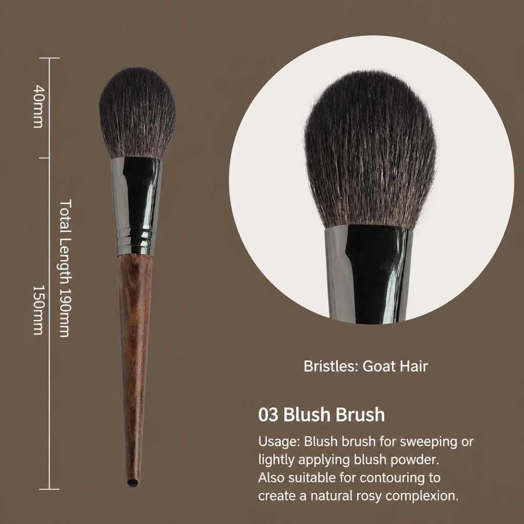 Professional Makeup Brush Set – Soft Wool Powder Brush, Blush Brush, Highlight Brush & Foundation Brush with Wooden Handle