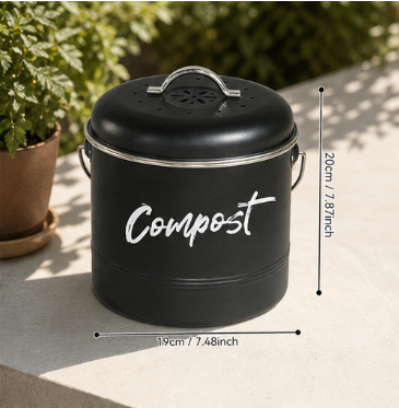 Metal Compost Bin with Handle Round Sealed Storage Container Kitchen Scrap Bucket with Lid Kitchen Organizer